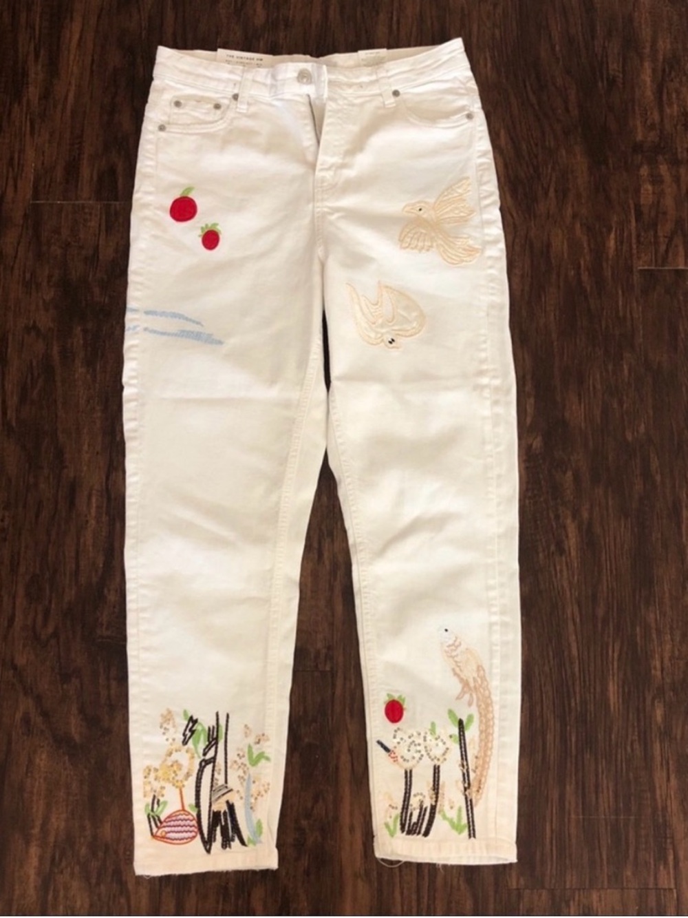 NWT! Zara Vintage High Waist Straight Leg Jeans White Multi Color Embroidery 4 - Picture 11 of 13